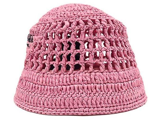 Prada Cappello bucket in rafia Rosa - vista 2