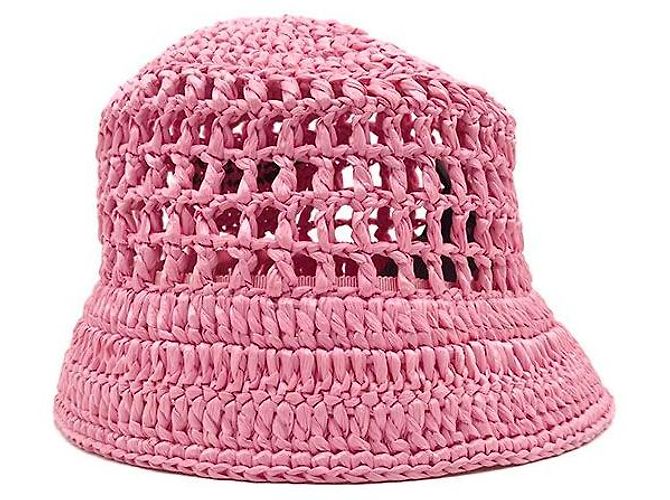 Prada Cappello bucket in rafia Rosa - vista 3