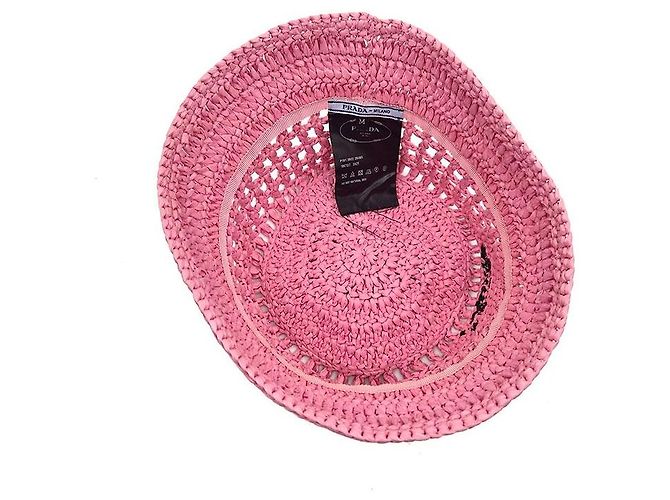Prada Cappello bucket in rafia Rosa - vista 5