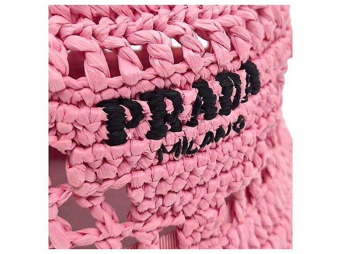 Prada Cappello bucket in rafia Rosa - vista 6