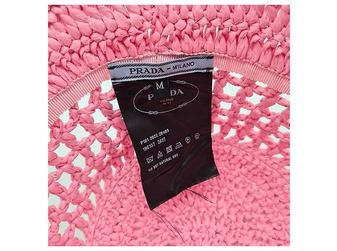 Prada Cappello bucket in rafia Rosa - vista 7