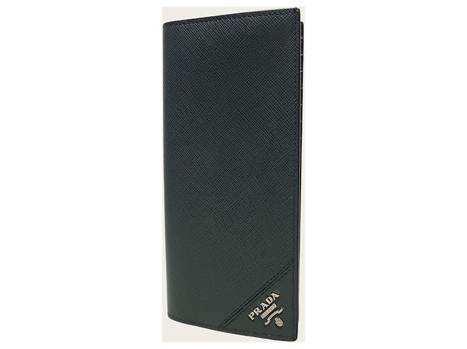 Prada Emerald Green Metal Logo Saffiano Leather Long Wallet - view 2