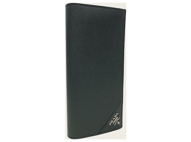 Prada Emerald Green Metal Logo Saffiano Leather Long Wallet - view 3