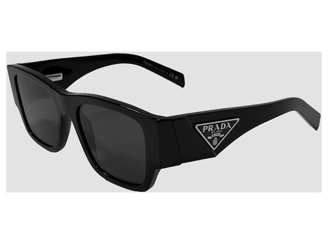 Prada Square Sunglasses Triangle Metal Logo Black - view 12