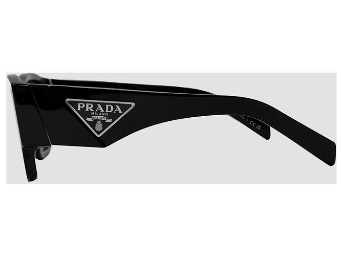 Prada Square Sunglasses Triangle Metal Logo Black - view 15
