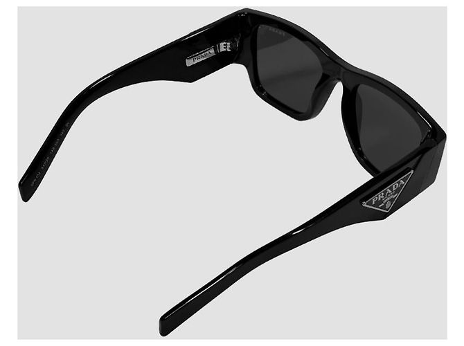 Prada Square Sunglasses Triangle Metal Logo Black - view 17
