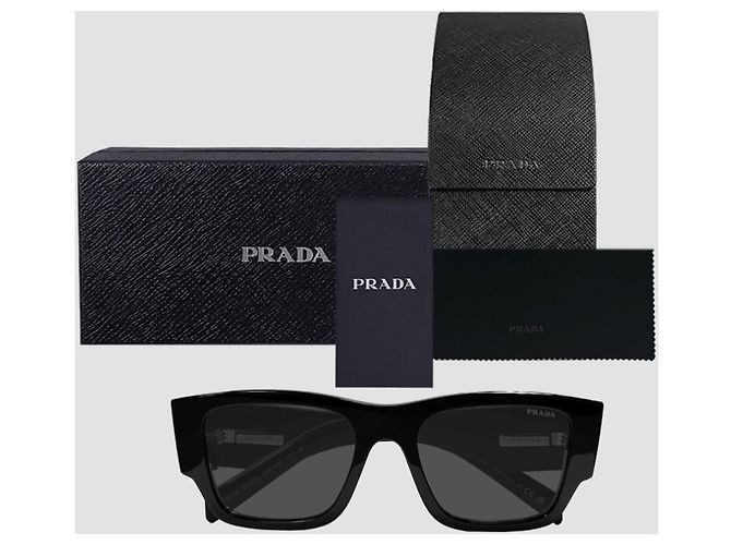 Prada Square Sunglasses Triangle Metal Logo Black - view 23