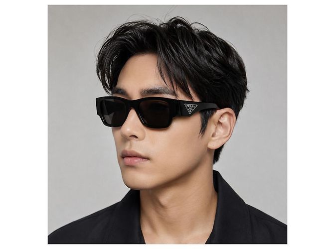 Prada Square Sunglasses Triangle Metal Logo Black - view 9