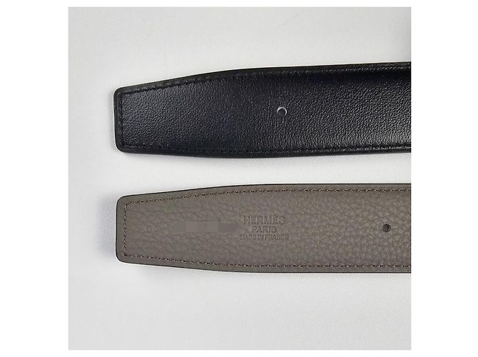 Hermès Reversible Black Eton Leather Belt Silver Buckle for Men Silvery - view 10