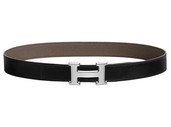 Hermès Reversible Black Eton Leather Belt Silver Buckle for Men Silvery - view 2