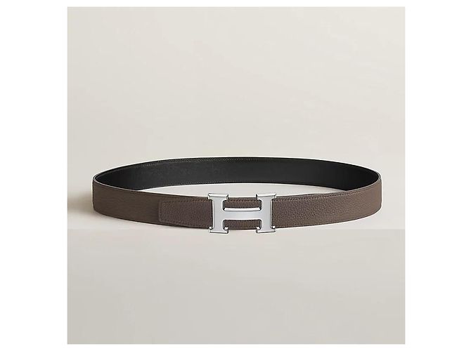 Hermès Reversible Black Eton Leather Belt Silver Buckle for Men Silvery - view 3