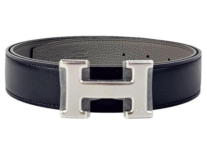 Hermès Reversible Black Eton Leather Belt Silver Buckle for Men Silvery - view 5