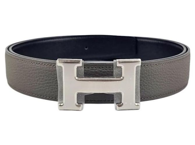 Hermès Reversible Black Eton Leather Belt Silver Buckle for Men Silvery - view 6