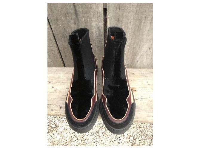 Dries Van Noten Stiefel aus Leder und Samt Braun Schwarz - Ansicht 3