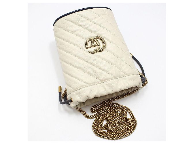Gucci Borsa a tracolla mini bucket rotonda GG Marmont Bianco - vista 3