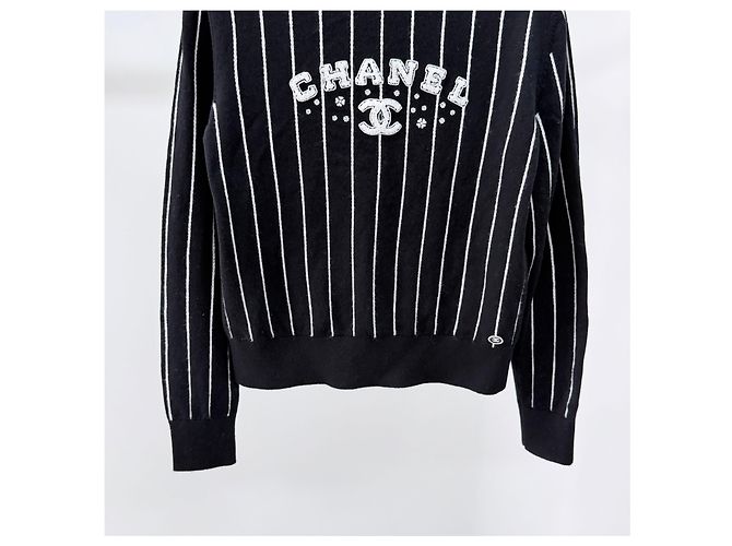 Chanel Strickpullover aus Kaschmir für Damen mit CC-Logo-Streifen Schwarz - Ansicht 3