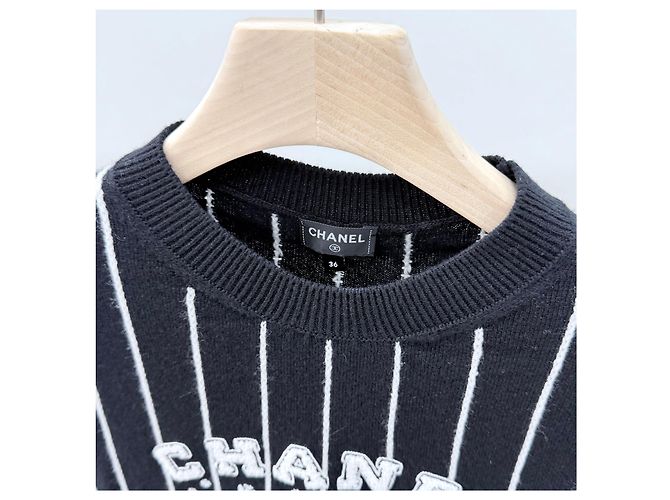 Chanel Strickpullover aus Kaschmir für Damen mit CC-Logo-Streifen Schwarz - Ansicht 6