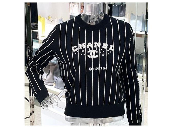 Chanel Strickpullover aus Kaschmir für Damen mit CC-Logo-Streifen Schwarz - Ansicht 8