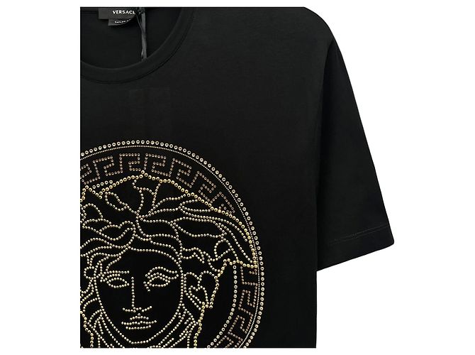 Versace Kurzarm-T-Shirt mit Kristallperlen Schwarz - Ansicht 3