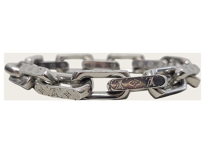 Louis Vuitton Bracciale a catena con monogramma in acciaio argentato Argento - vista 2