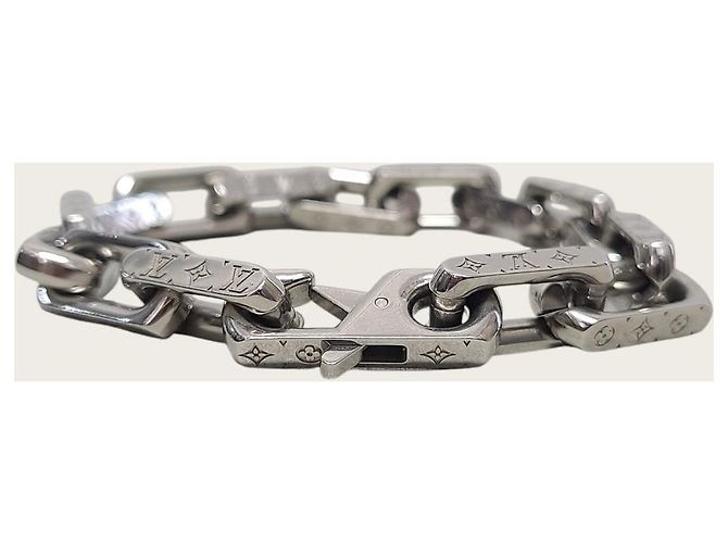 Louis Vuitton Bracciale a catena con monogramma in acciaio argentato Argento - vista 3