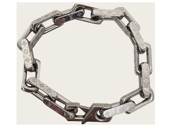 Louis Vuitton Bracciale a catena con monogramma in acciaio argentato Argento - vista 4
