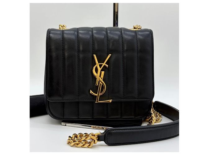Saint Laurent Borsa a tracolla con catena Vicky Black Nero - vista 2