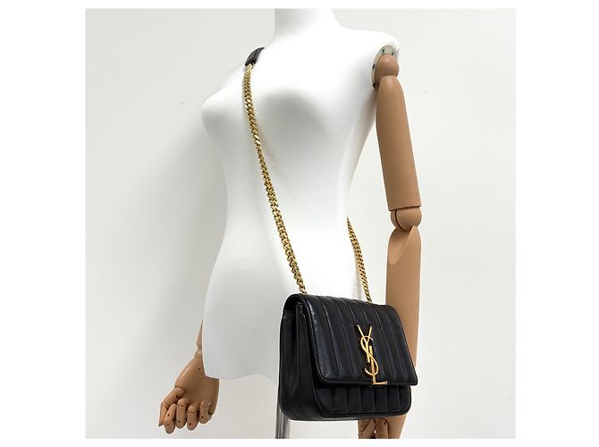 Saint Laurent Borsa a tracolla con catena Vicky Black Nero - vista 5