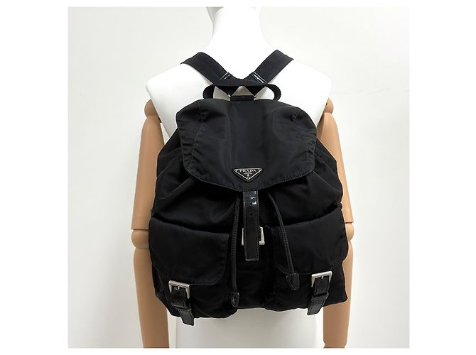 Prada Zaino in Nylon Triangle Logo Medium Nero - vista 3