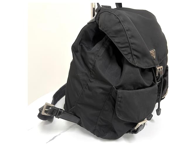 Prada Zaino in Nylon Triangle Logo Medium Nero - vista 7