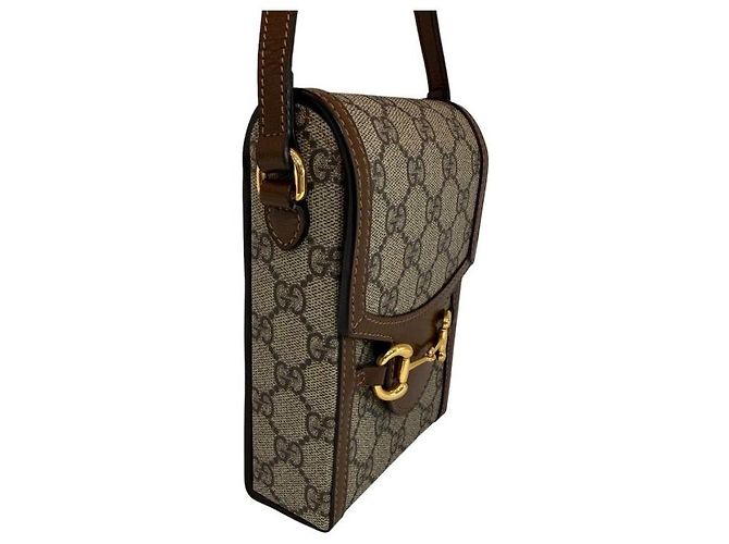 Horsebit 1955 Gucci Borsa a tracolla Horsebit GG Mini Canvas Marrone - vista 7
