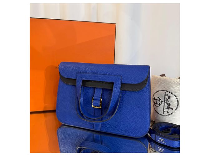 Hermès Borsa Halzan Verso Clemence Gold Hardware Blue Nappa - vista 2