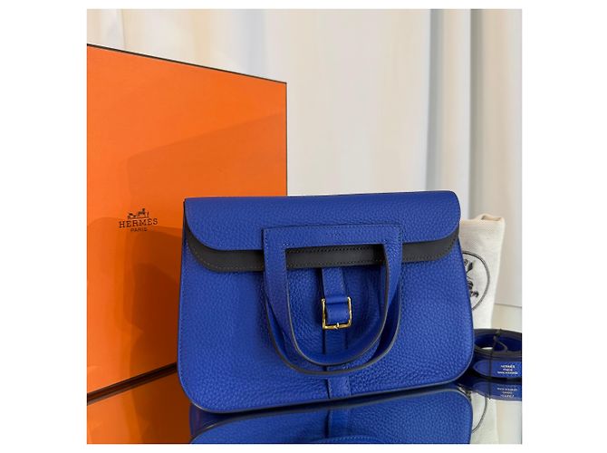 Hermès Borsa Halzan Verso Clemence Gold Hardware Blue Nappa - vista 3