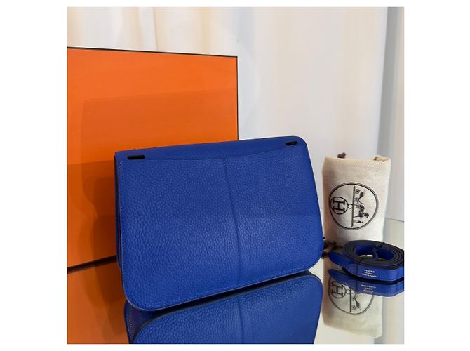 Hermès Borsa Halzan Verso Clemence Gold Hardware Blue Nappa - vista 4