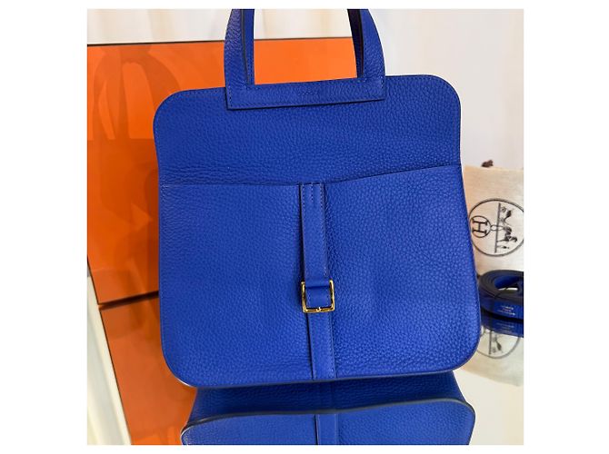 Hermès Borsa Halzan Verso Clemence Gold Hardware Blue Nappa - vista 7