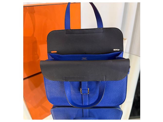 Hermès Borsa Halzan Verso Clemence Gold Hardware Blue Nappa - vista 8