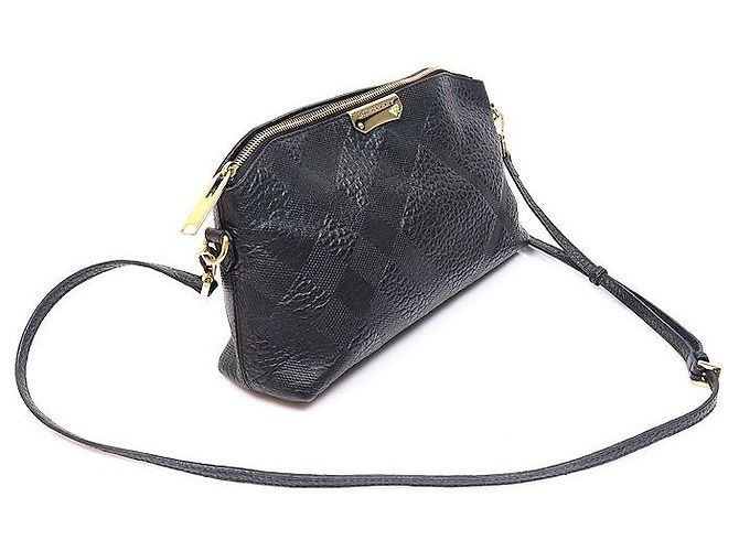 Burberry Clutch a tracolla in pelle di vitello granulata nera con motivo check Nero - vista 2