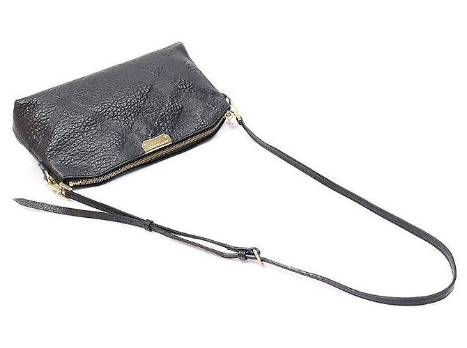 Burberry Clutch a tracolla in pelle di vitello granulata nera con motivo check Nero - vista 3