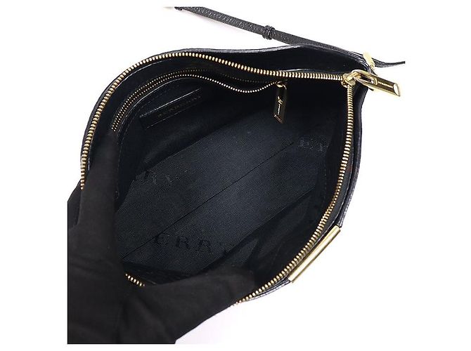 Burberry Clutch a tracolla in pelle di vitello granulata nera con motivo check Nero - vista 5