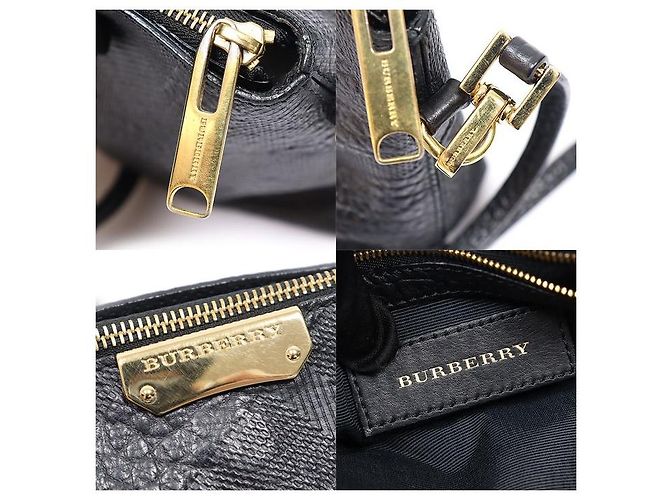 Burberry Clutch a tracolla in pelle di vitello granulata nera con motivo check Nero - vista 7