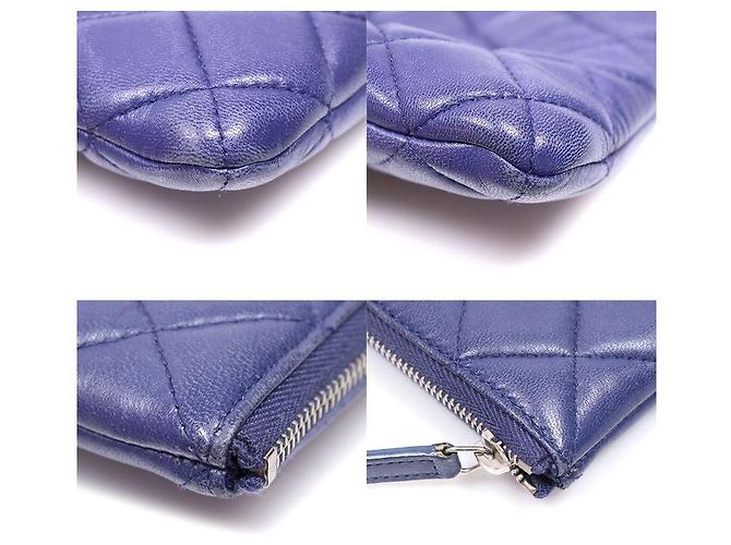 Chanel Clutch della serie Classic Large in agnello blu navy con logo CC argento - vista 6