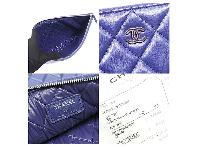 Chanel Clutch della serie Classic Large in agnello blu navy con logo CC argento - vista 7