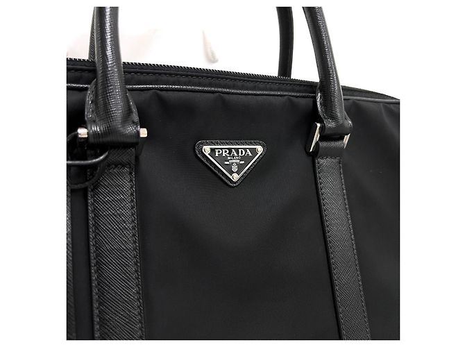 Prada Sac porte-documents cabas en nylon Saffiano noir - vue 5