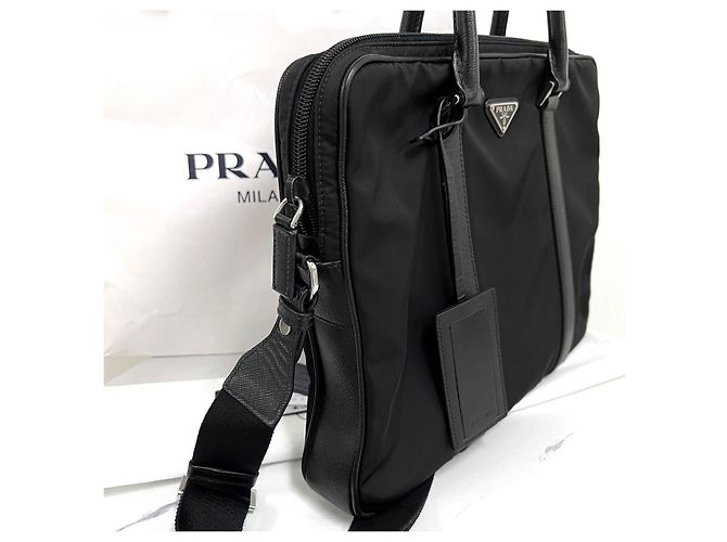 Prada Sac porte-documents cabas en nylon Saffiano noir - vue 7