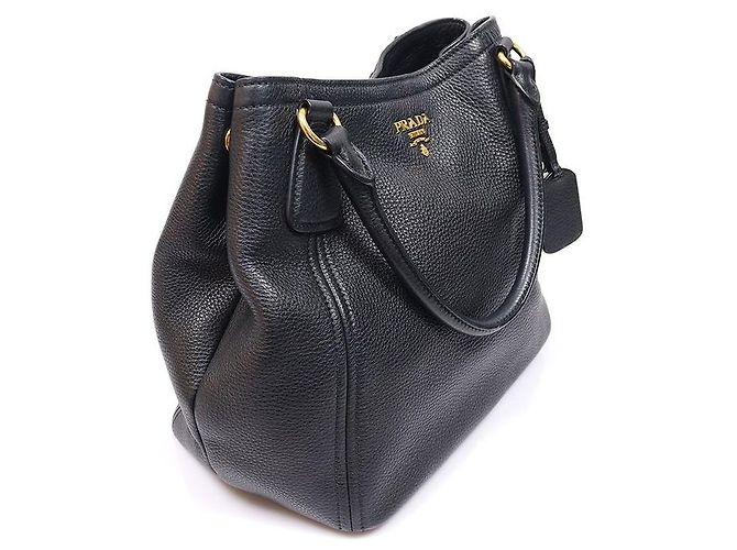 Prada Tote Bag in Vitello Daino nero con scritte dorate - vista 2