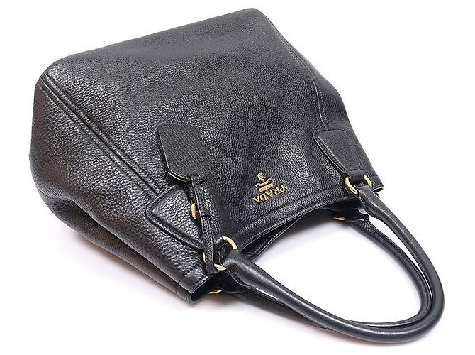 Prada Tote Bag in Vitello Daino nero con scritte dorate - vista 3