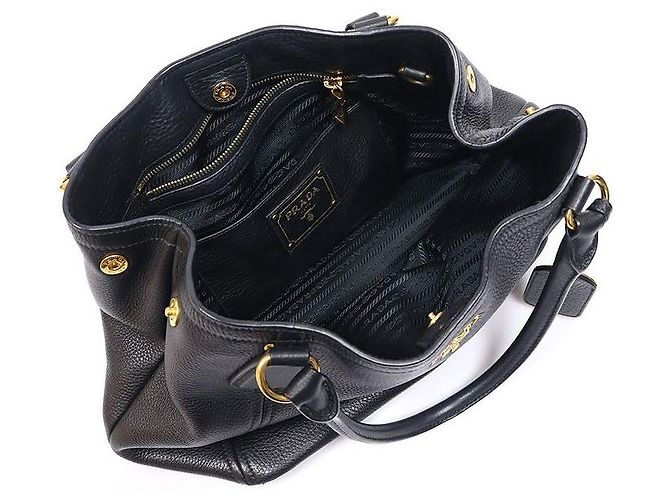 Prada Tote Bag in Vitello Daino nero con scritte dorate - vista 5