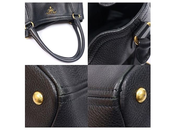Prada Tote Bag in Vitello Daino nero con scritte dorate - vista 6