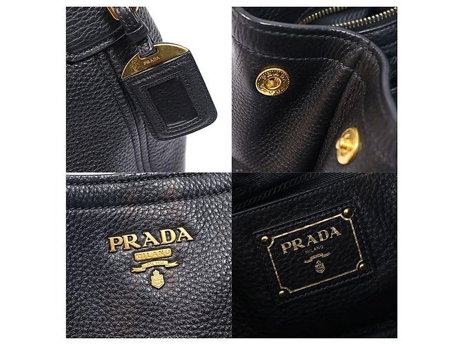 Prada Tote Bag in Vitello Daino nero con scritte dorate - vista 7