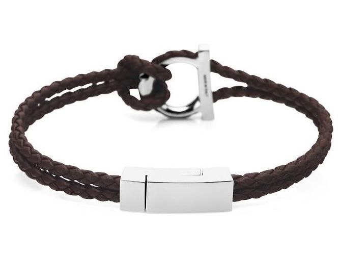 Salvatore Ferragamo Bracciale Large Double Braid in pelle marrone doppia - vista 5